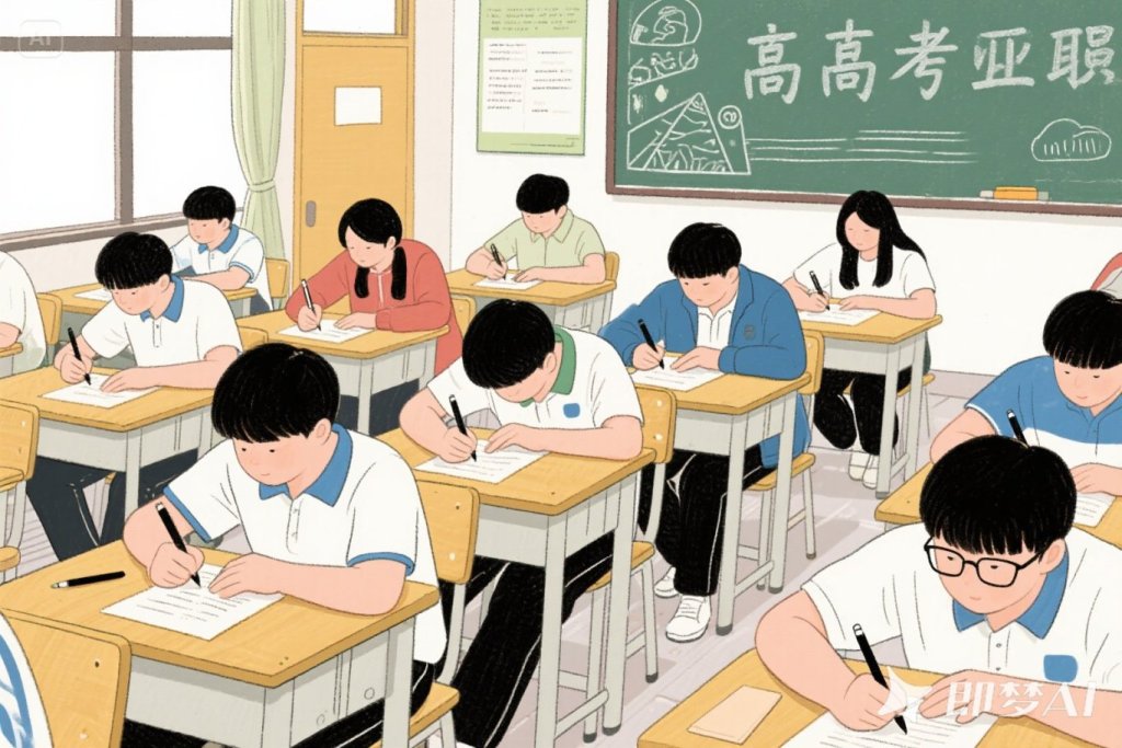 jimeng-2025-06-11-2912-高考，一些高中生在教室里考试，手绘.jpeg
