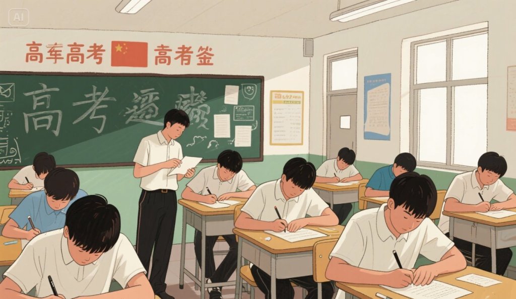 jimeng-2025-06-11-6994-高考，一些高中生在教室里考试，手绘.jpeg