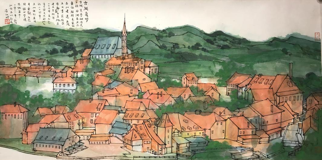 《古城夏梦》：李仕明国画作品展现油画质感，色彩浓郁