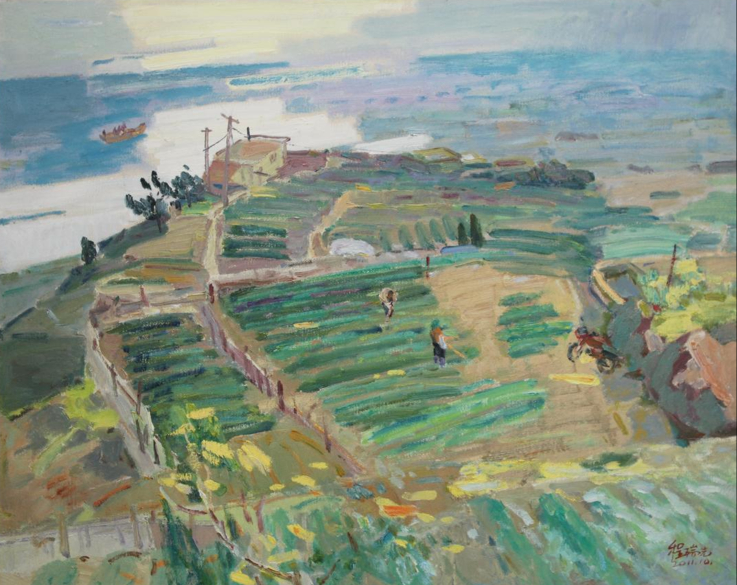  程瑞光《海边茶园》展现茶农劳作生活